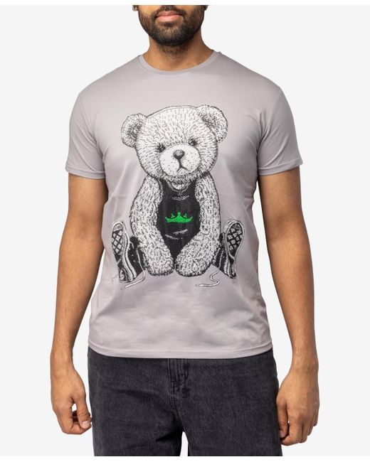 Xray Jeans Gray X-ray Stone Tee Seated Bear With Green Crown for men