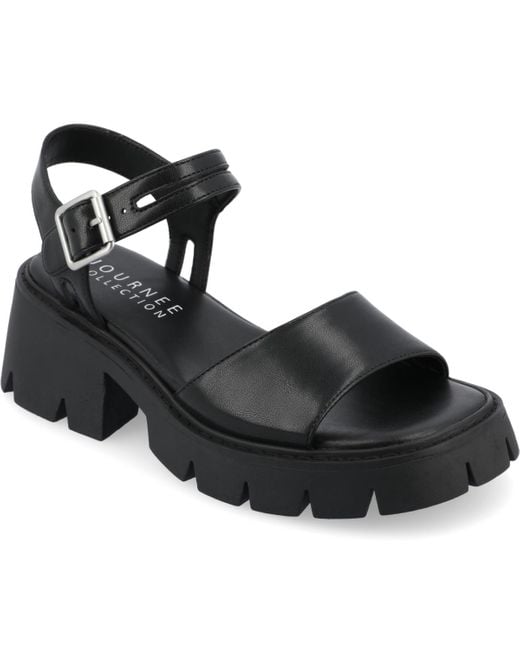 Journee Collection Black Tillee Treaded Outsole Platform Sandals