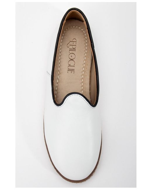 Epilogue Shoes White Dalya Leather Slip On Flats ()
