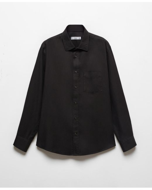 Mango Black Brushed Cotton Twill Shirt for men