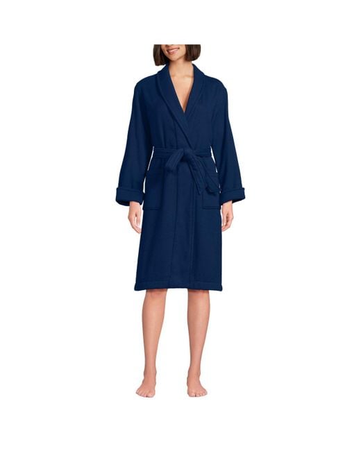 Lands' End Blue Cotton Terry Knee Length Spa Bath Robe