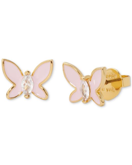 Kate Spade Pink Gold-tone Cubic Zirconia & Colored Butterfly Mini Stud Earrings