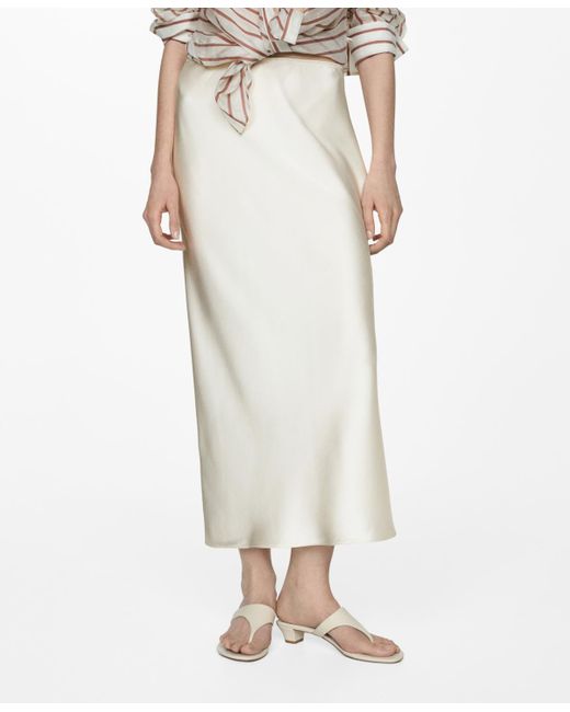 Mango White Midi Satin Skirt