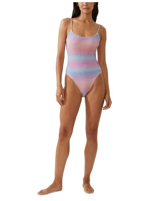 Cotton On Purple Glitter Ombre Thin-strap Scoop-back One-piece Swimsuit