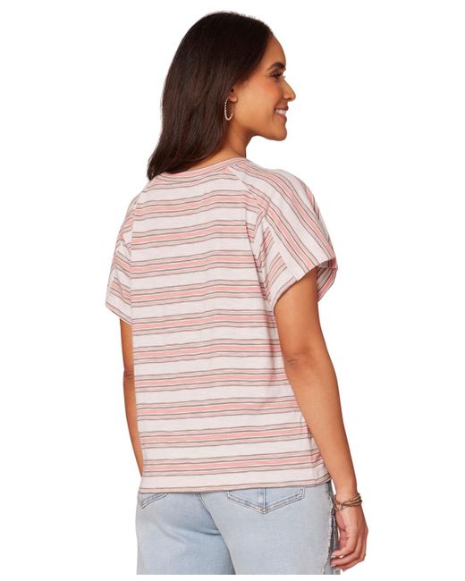 Democracy Red Petite Crewneck Side-pleated Short-sleeve Top