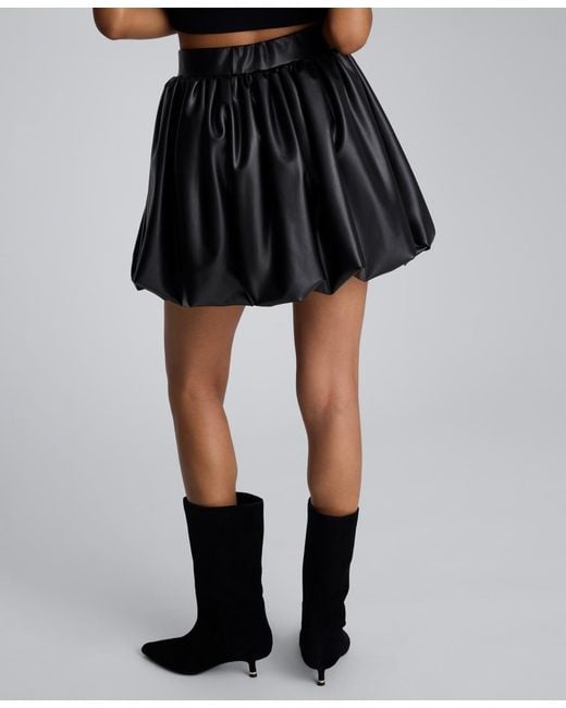 Kenneth Cole Black Faux Leather Pull-on Bubble Mini Skirt
