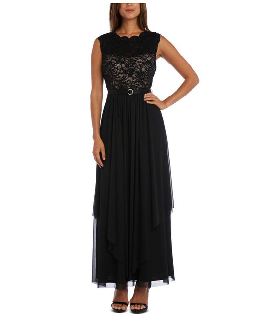 r&m richards sequined lace chiffon gown