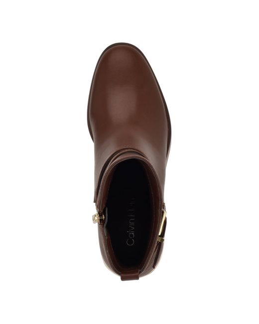 Calvin Klein Brown Jasen Block Heel Almond Toe Dress Booties