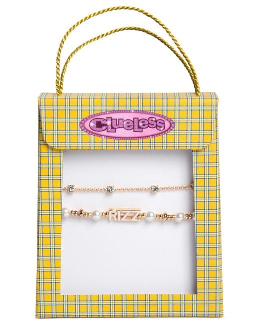 Clueless Metallic Gold-tone 2-pc. Set Crystal Slider & Rizz Imitation Pearl Beaded Stretch Bracelets