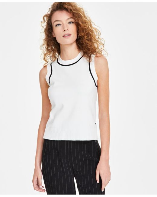 Karl Lagerfeld White Contrast-trim Sleeveless Sweater