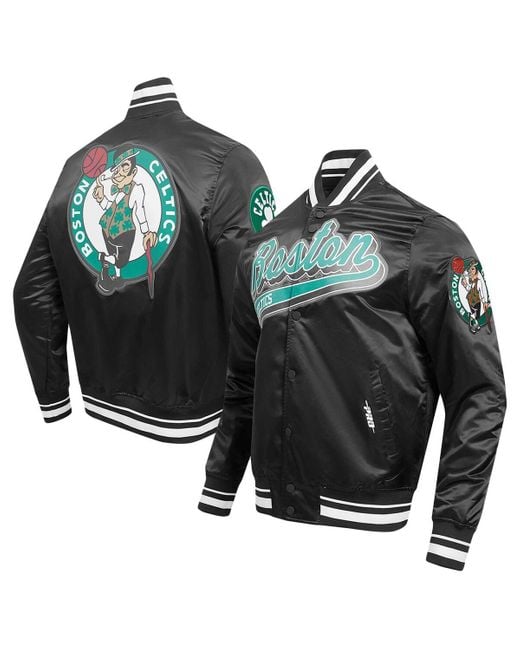 Pro Standard Black Boston Celtics Script Tail Full-snap Satin Varsity Jacket for men