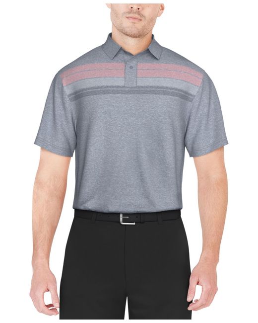PGA TOUR Blue Stretch Moisture-wicking Chest Stripe Golf Polo Shirt for men