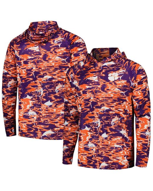Columbia Red Clemson Tigers Pfg Terminal Tackle Omni-shade Rippled Long Sleeve Hooded T-shirt for men
