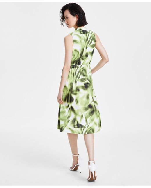 Anne Klein Green Jenna Blurry-print Drawstring-waist Dress
