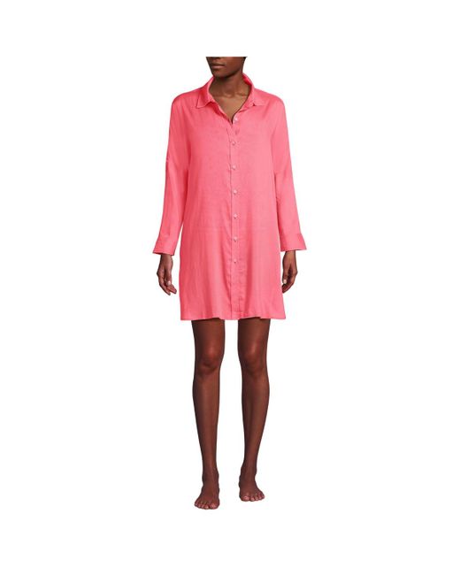 Lands' End Pink Sheer Over D Button Front Swim Cover-up Shirt