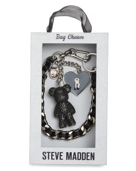 Steve Madden Gray Boxed Rhinestone Heart And Bear Charms