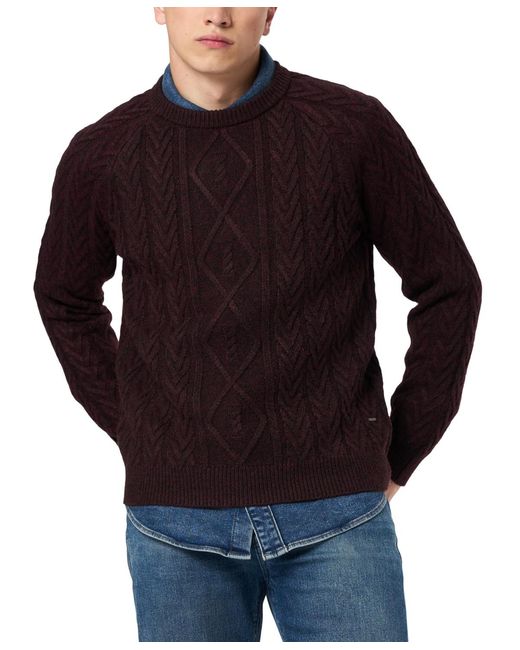 Buffalo David Bitton Blue Walder Solid Cable Knit Sweater for men
