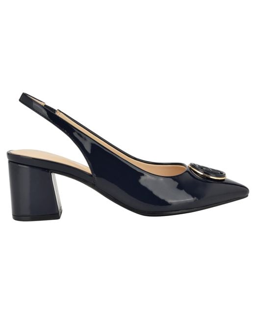 Tommy Hilfiger Blue Nileo Block Heeled Sling Back Pumps