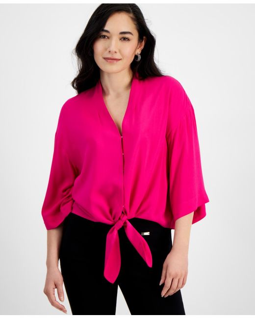 INC International Concepts Red Petite Tie-front Blouse