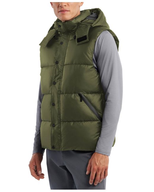 Hunter Green Chiswell Nylon Quilted Removable Hood Full Zip Puffer Vest for men