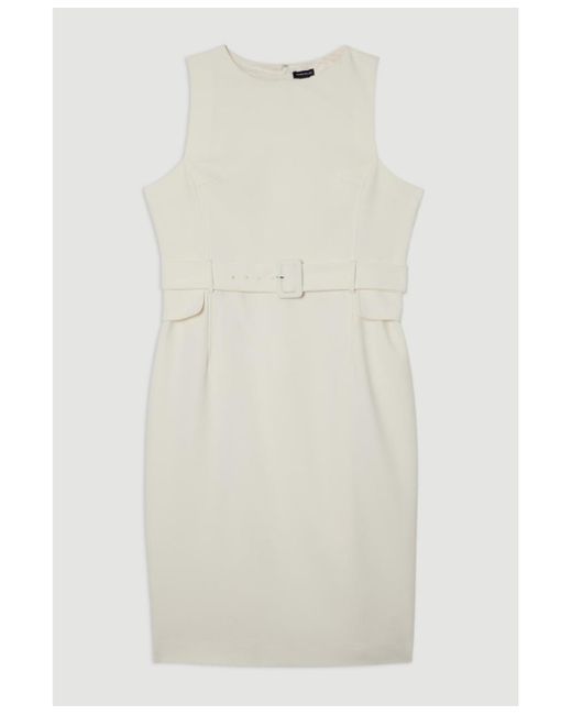 Karen Millen White Essential Belted Tailored Midi Dress
