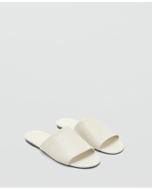 Mango White Flat Leather Sandals