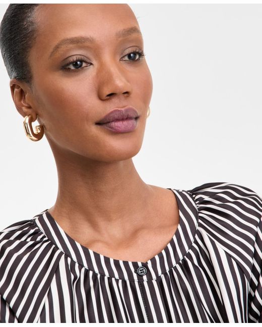 INC International Concepts Gray Geo-print Split-neck Blouse