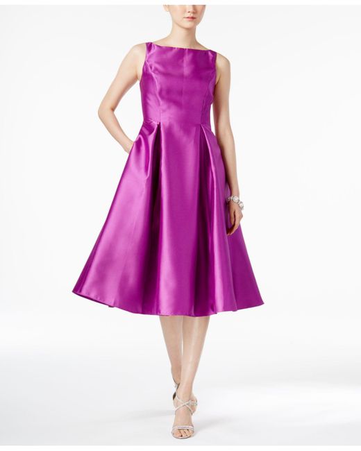Adrianna Papell Purple Boat-neck A-line Dress
