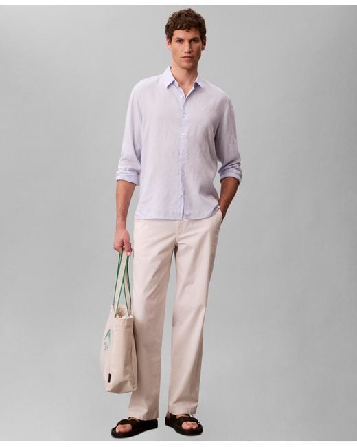 Calvin Klein Purple Solid Linen-blend Shirt for men