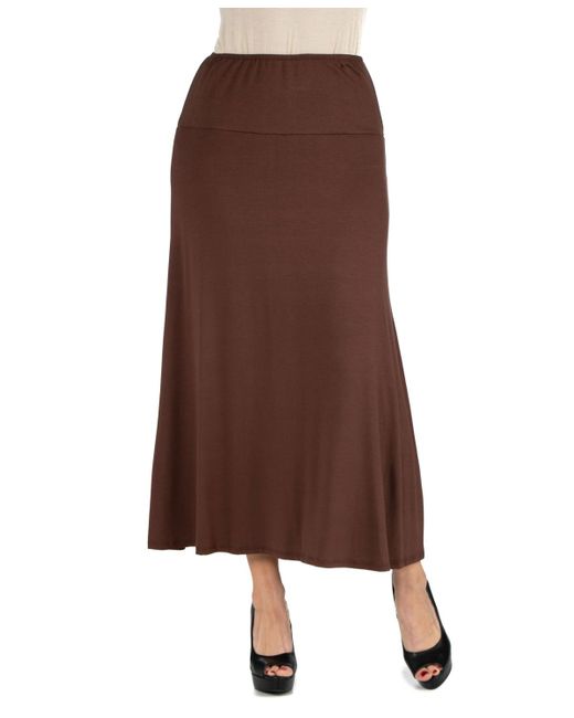 24seven Comfort Apparel Brown Elastic Waist Maxi Skirt
