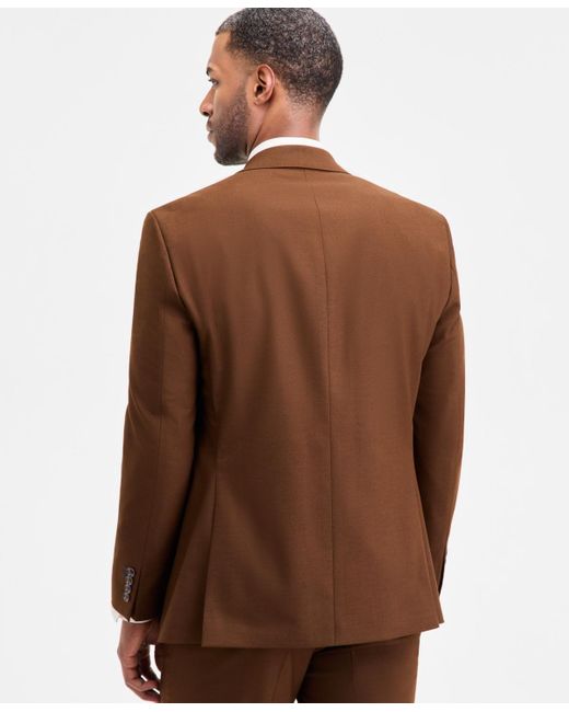 Tayion Collection Brown Classic-fit Solid Suit Separate Jacket for men