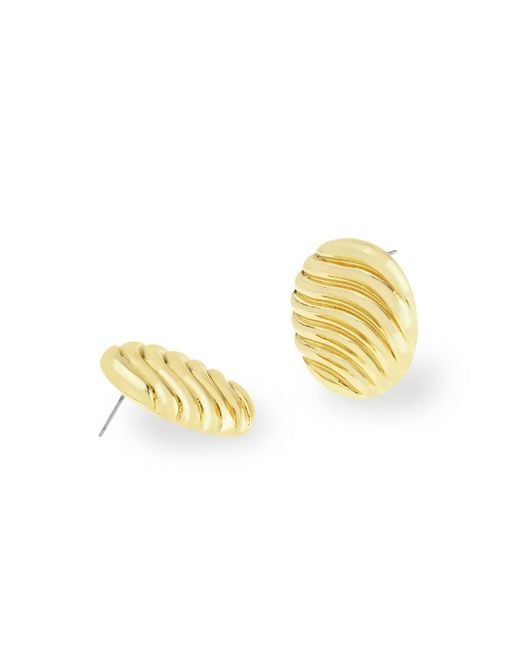 Steve Madden Yellow Gold Vintage Ribbed Circle Button Earrings