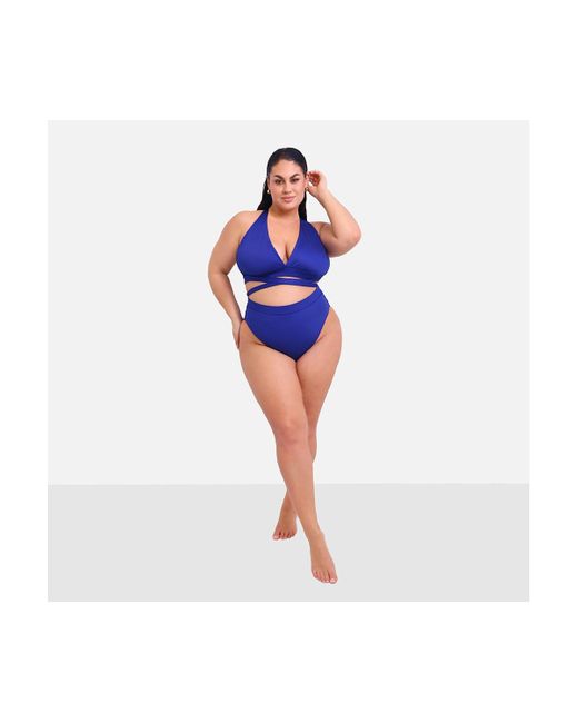 Rebdolls Blue Plus Size Capri High Waist Bikini Bottom