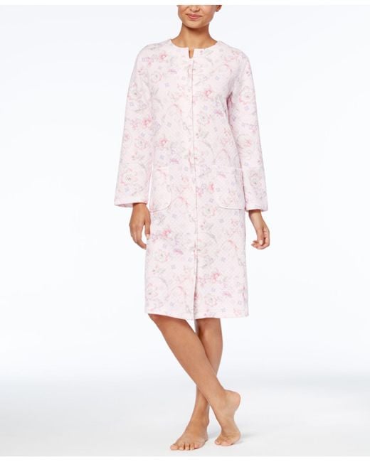 Miss Elaine Pink Printed Knit Snap-front Robe