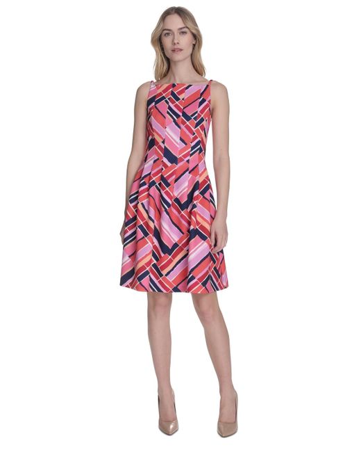 Vince Camuto Red Plus Size Printed Scuba Fit & Flare Dress