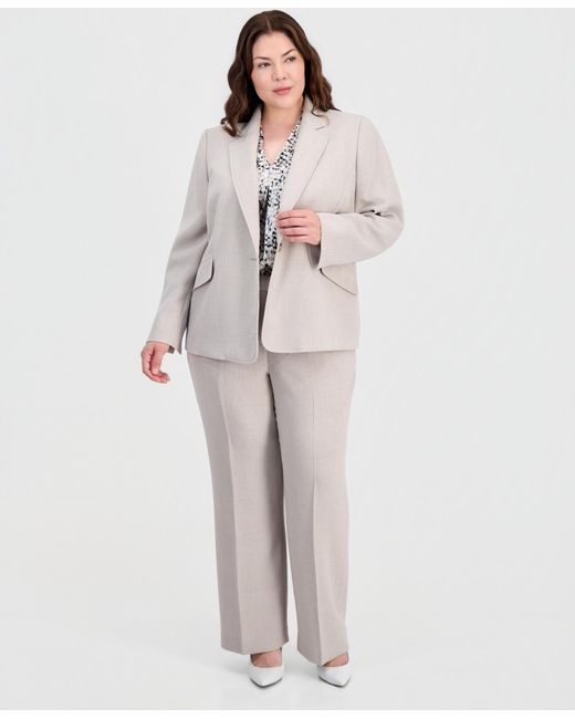 Kasper White Plus Size Notched-lapel Single-button Blazer
