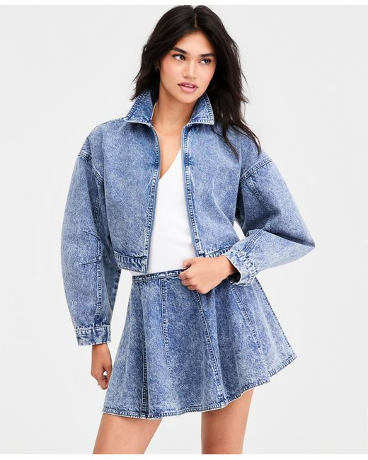 BarIII Blue Cropped Denim Jacket