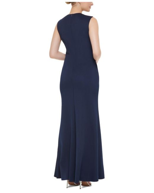 Jessica Howard Embellished Ruffled Sleeveless Column Gown in Blue