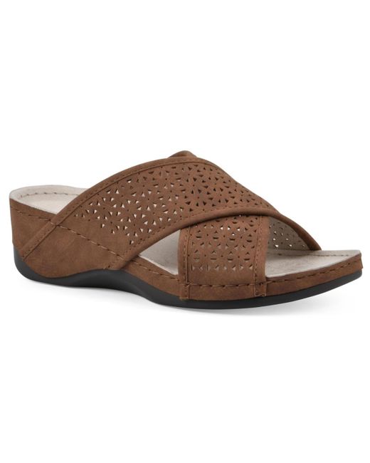 White Mountain Brown Collet Comfort Wedge Sandal