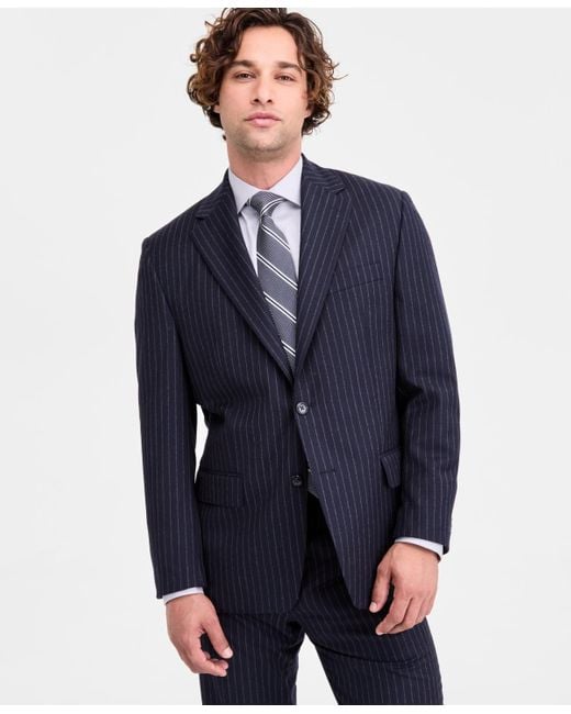Michael Kors Blue Classic Fit Wool-blend Pinstripe Suit Separate Jacket for men