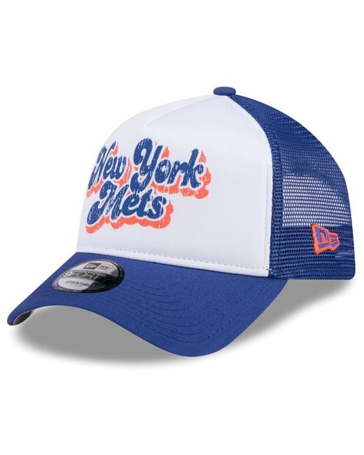 KTZ Blue White/royal New York Mets Throwback Team Foam Front A-frame Trucker 9forty Adjustable Hat
