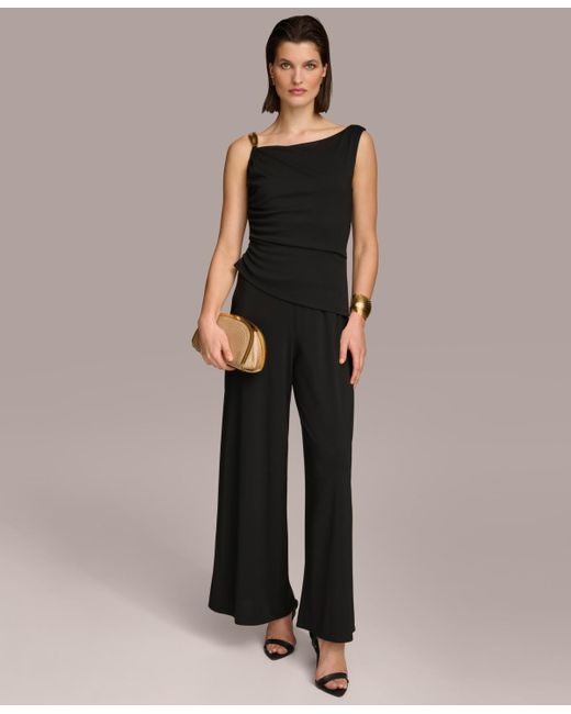 Donna Karan Black Hardware-strap Ruched Jumpsuit