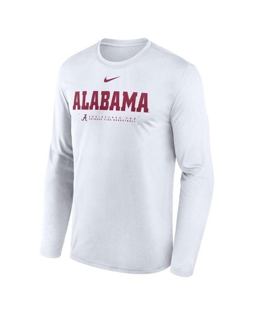 Nike White Alabama Crimson Tide 2025 Courtside Basketball Shootaround Legend Dri-fit Long Sleeve T-shirt for men