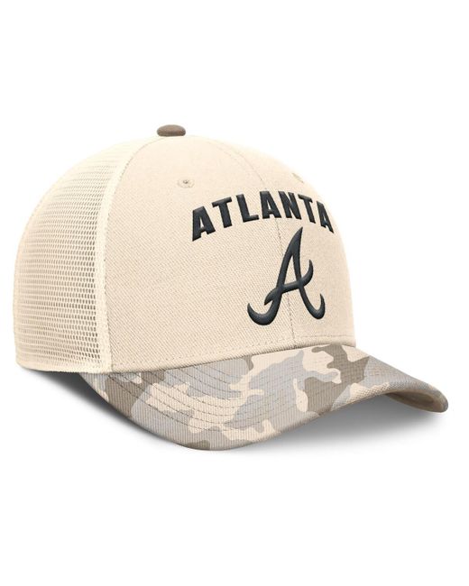 Nike Natural Atlanta Braves Camo Pack Rise Adjustable Trucker Hat for men
