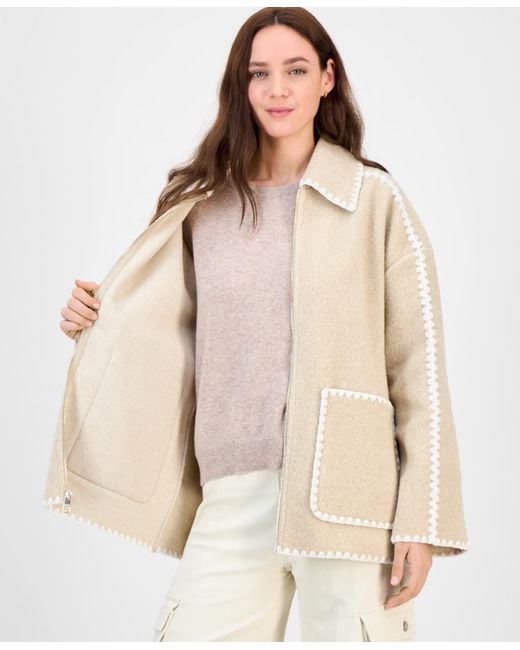 BCBGMAXAZRIA White Short Collared Zip Coat