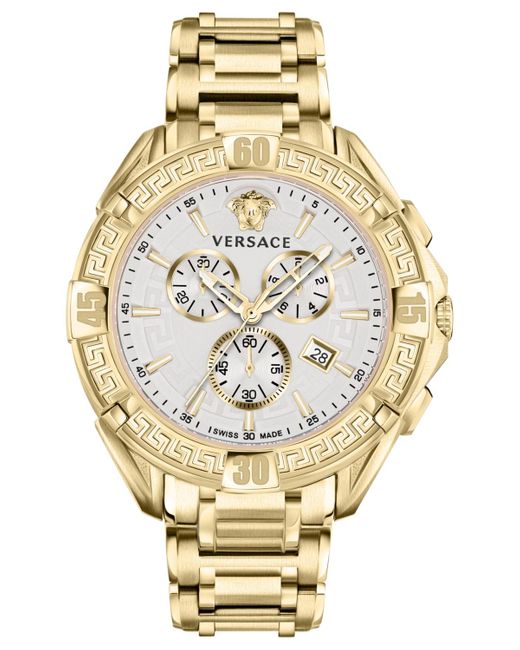 Versace Metallic Swiss Chronograph V-greca Gold Ion-plated Stainless Steel Bracelet Watch 46mm for men