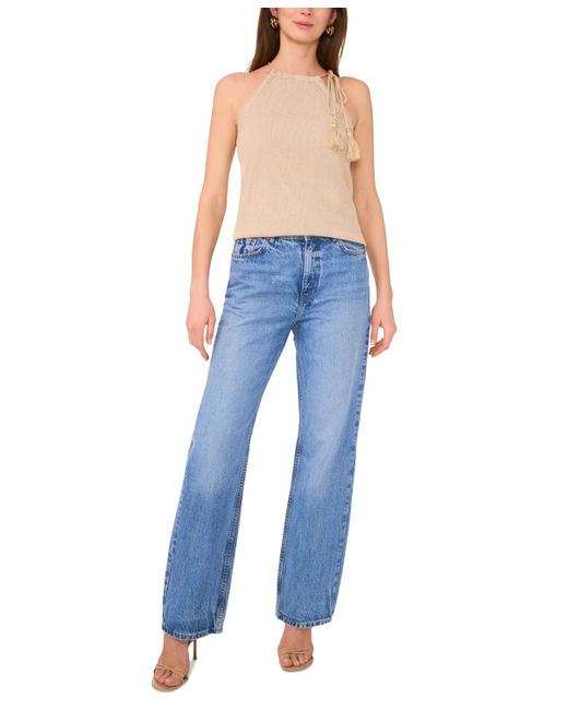 Vince Camuto Blue Solid-color Tie-neck Knit Halter Top