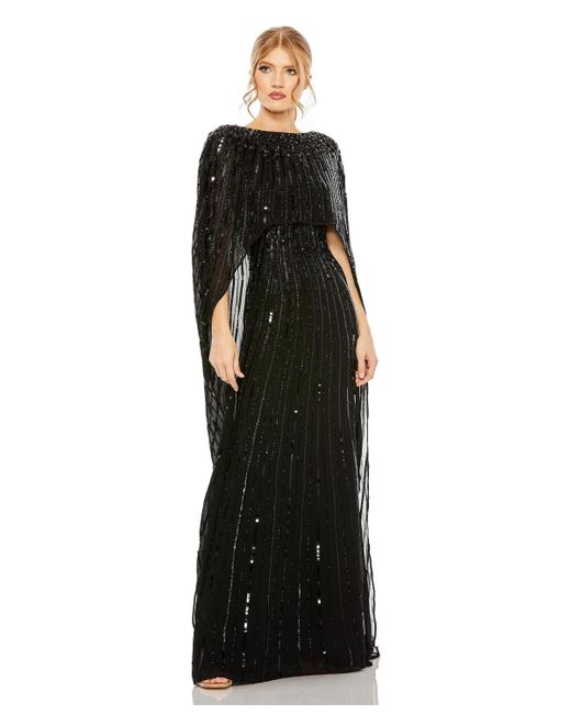 Mac Duggal Black Embellished Column Cape Gown