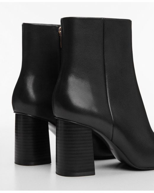 Mango Black Squared Toe Leather Ankle Boots