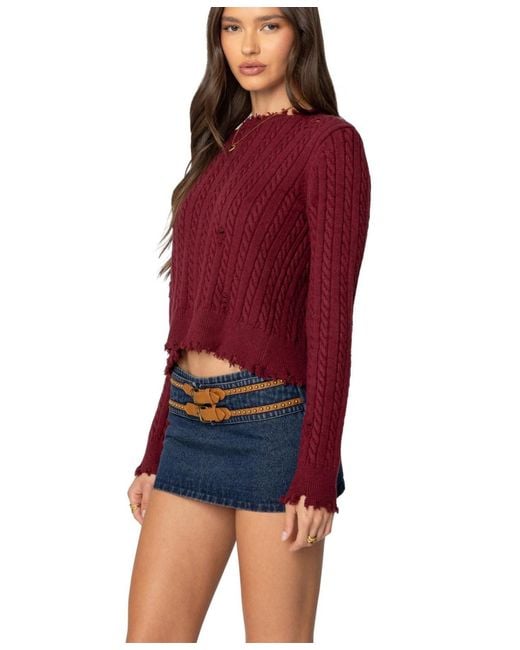 Edikted Red Split Open Back Cable Knit Sweater